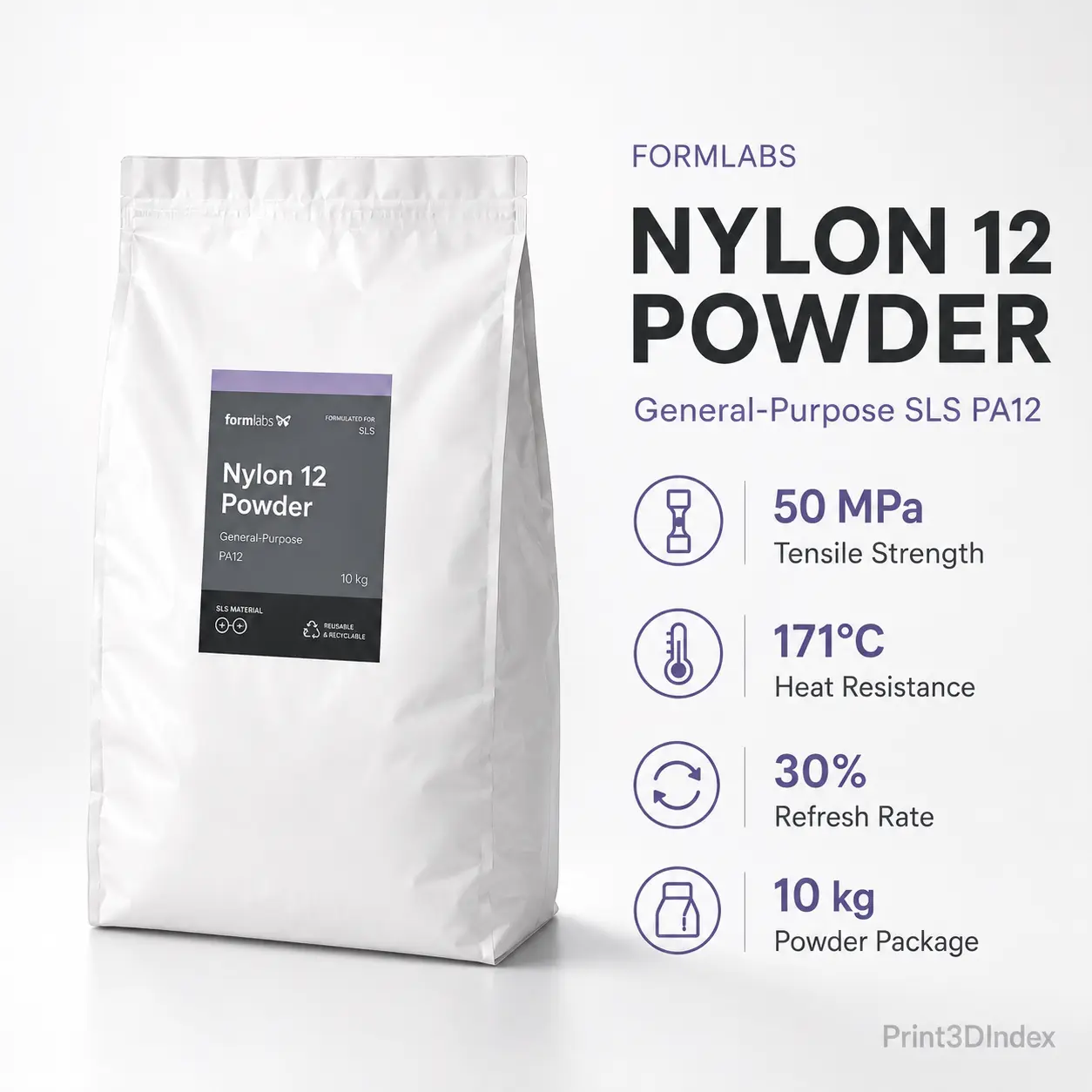 Formlabs Nylon 12 Powder: Nylon SLS 3D printing material product image