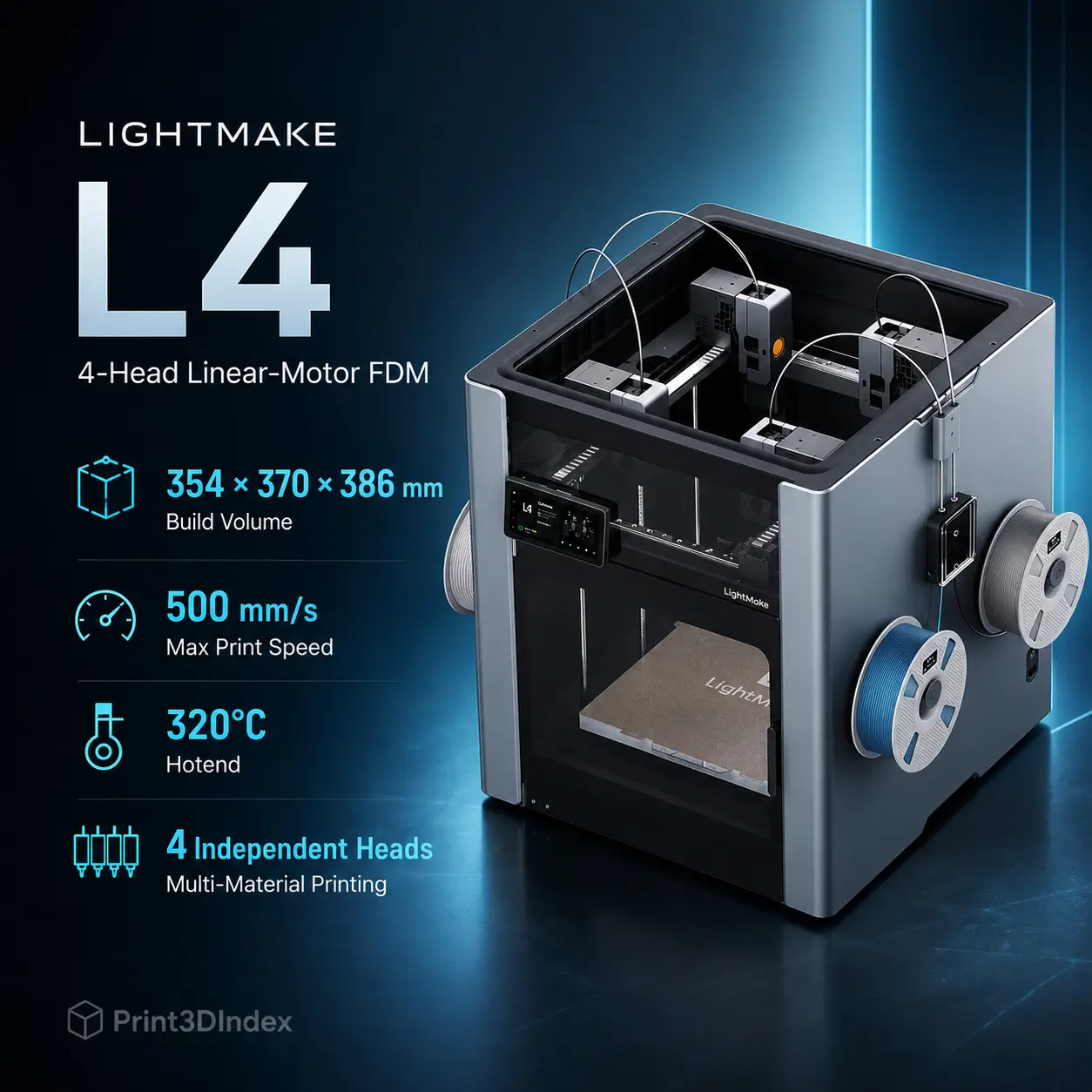 LightMake L4: Independent 4-Head Multi-Material 3D Printer product image