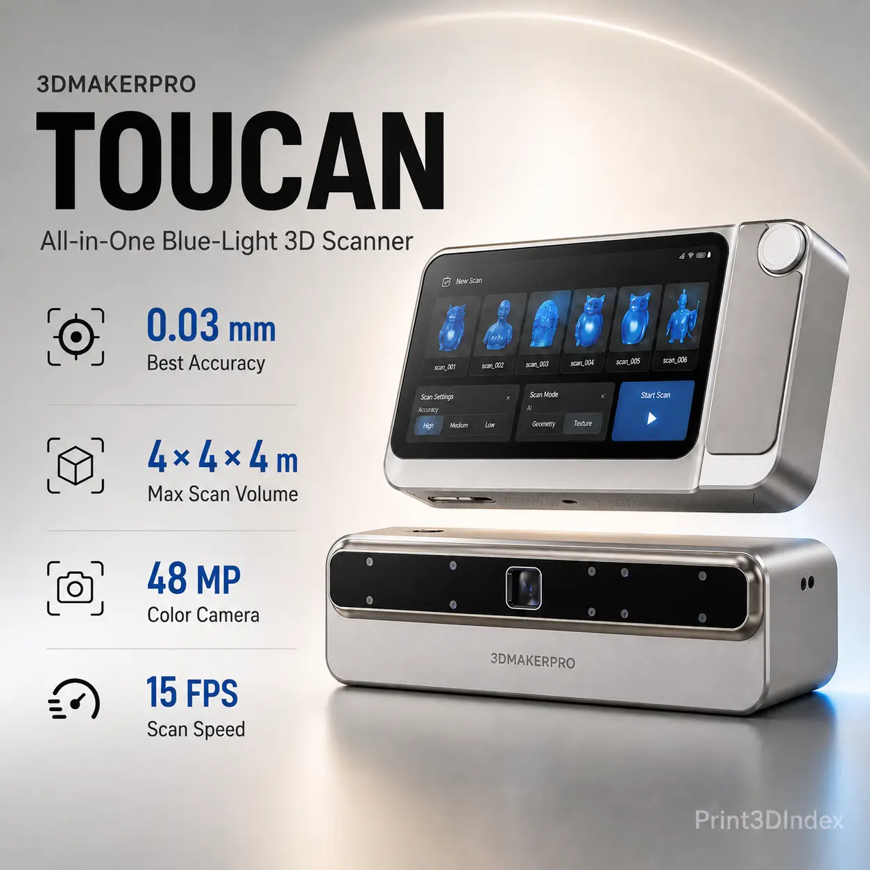 3DMakerpro Toucan: Best All-in-One 3D Scanner for Small to Large Objects product image