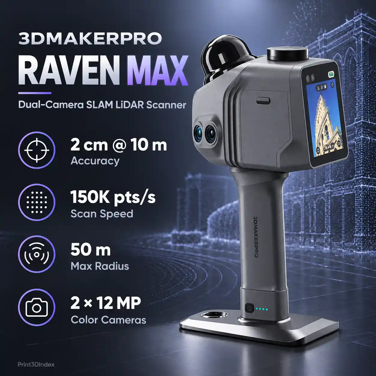 3DMakerpro Eagle Max 3D Scanner: LiDAR Mapping with Four 48 MP