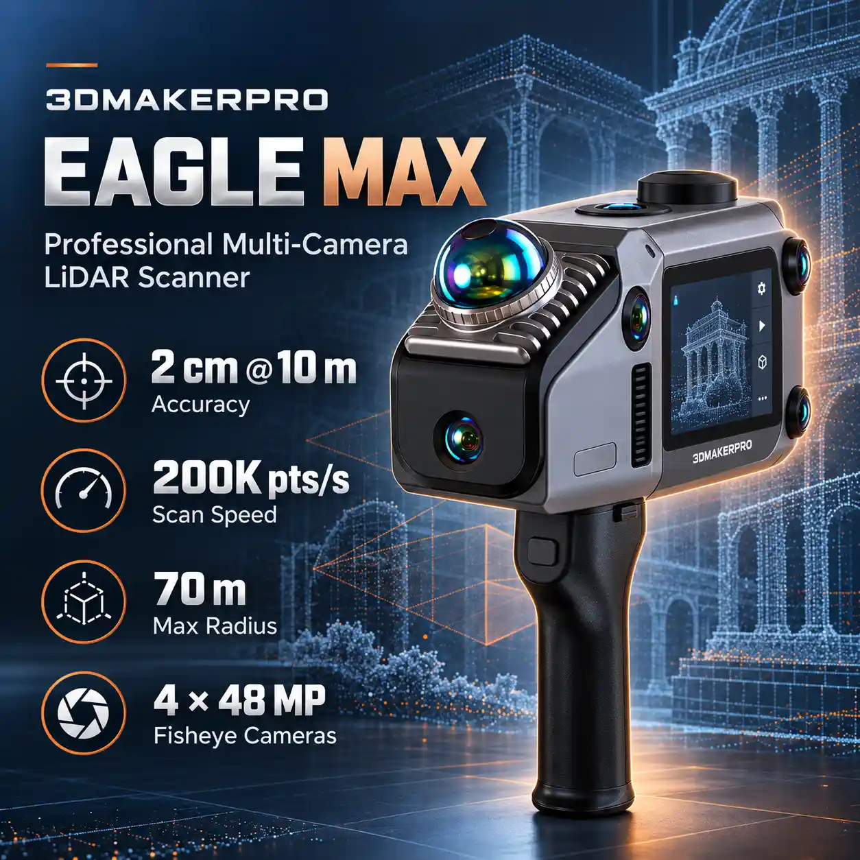3DMakerpro Eagle Max 3D Scanner: LiDAR Mapping with Four 48 MP